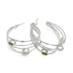 Multi-gemstone half-hoop earrings, 'Brilliant Majesty' - Multigemstone and Sterling Silver Half-Hoop Earrings
