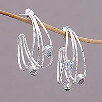 Multi-gemstone half-hoop earrings, 'Eternal Majesty' - Multigemstone and Sterling Silver Half Hoop Earrings