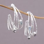Multi-gemstone half-hoop earrings, 'Eternal Majesty' - Multigemstone and Sterling Silver Half Hoop Earrings
