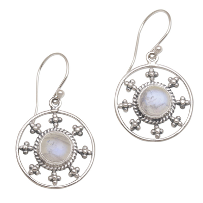Rainbow Moonstone and 925 Silver Circular Earrings from Bali