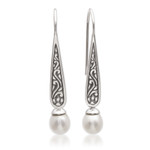 Cultured pearl dangle earrings, 'Rising Swirls' - Cultured Pearl Spiral Motif Dangle Earrings from Bali