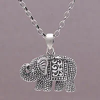 Sterling silver pendant necklace, 'Royalty Memories' - 925 Sterling Silver Elephant Pendant Necklace from Bali