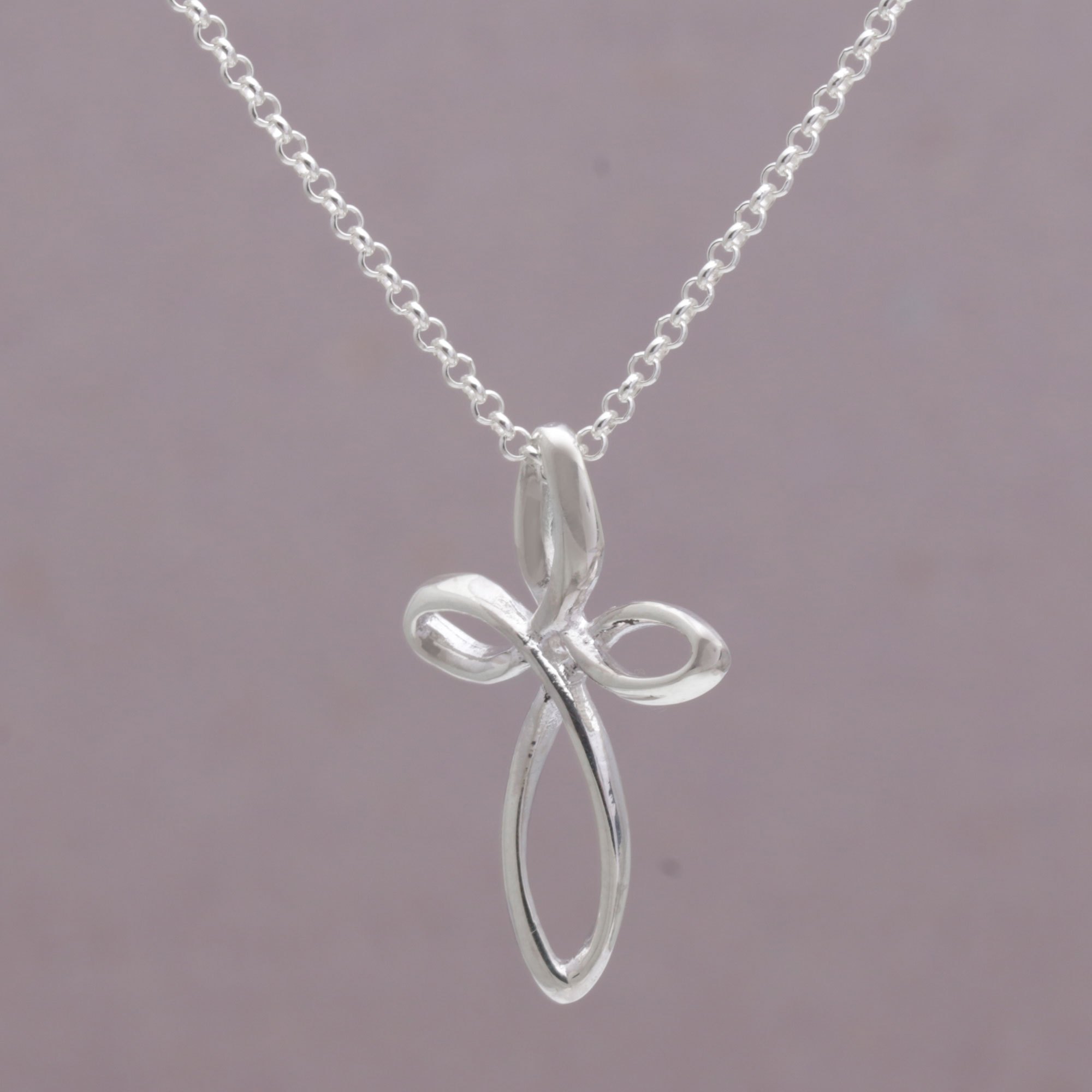 925 Sterling Silver Cross Pendant Necklace from Bali Cross Loops NOVICA