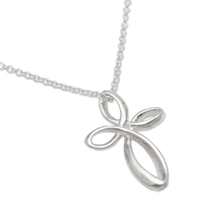 Sterling silver pendant necklace, 'Cross Loops' - 925 Sterling Silver Cross Pendant Necklace from Bali