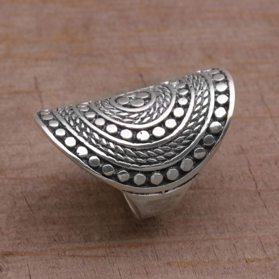Sterling silver cocktail ring, 'Dotted Shield' - 925 Sterling Silver Cocktail Ring from Bali