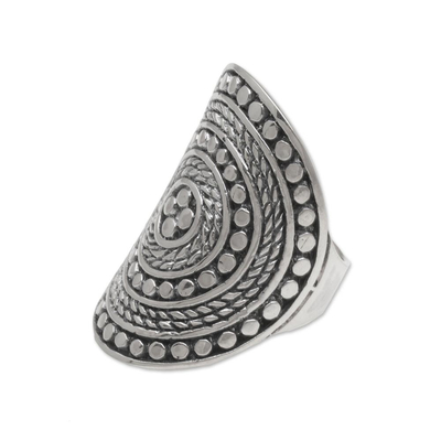 Sterling silver cocktail ring, 'Dotted Shield' - 925 Sterling Silver Cocktail Ring from Bali