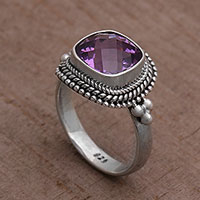 Amethyst and Sterling Silver Ring Cocktail Ring from Bali,'Purple Elegance'