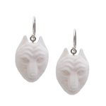 Bone dangle earrings, 'Wolf Pack' - Handcrafted Bone Wolf Head Dangle Earrings from Bali