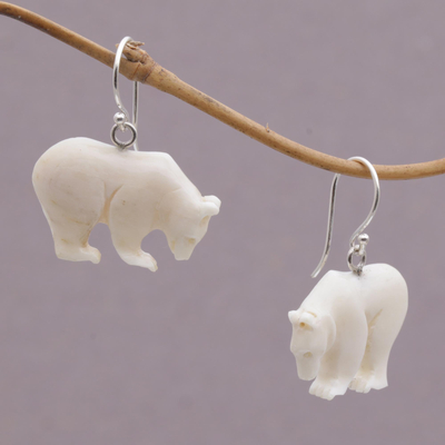 Ohrhänger aus Knochen - Handgefertigte Ohrhänger aus Knochen-Grizzlybären aus Bali