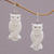 Bone dangle earrings, 'Owl Bond' - Handcrafted Bone Owl Family Dangle Earrings from Bali thumbail