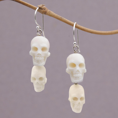 Bone dangle earrings, Trunyan Skulls