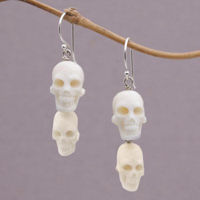 Pendientes colgantes de hueso - Pendientes colgantes de calavera de hueso hechos a mano de Bali