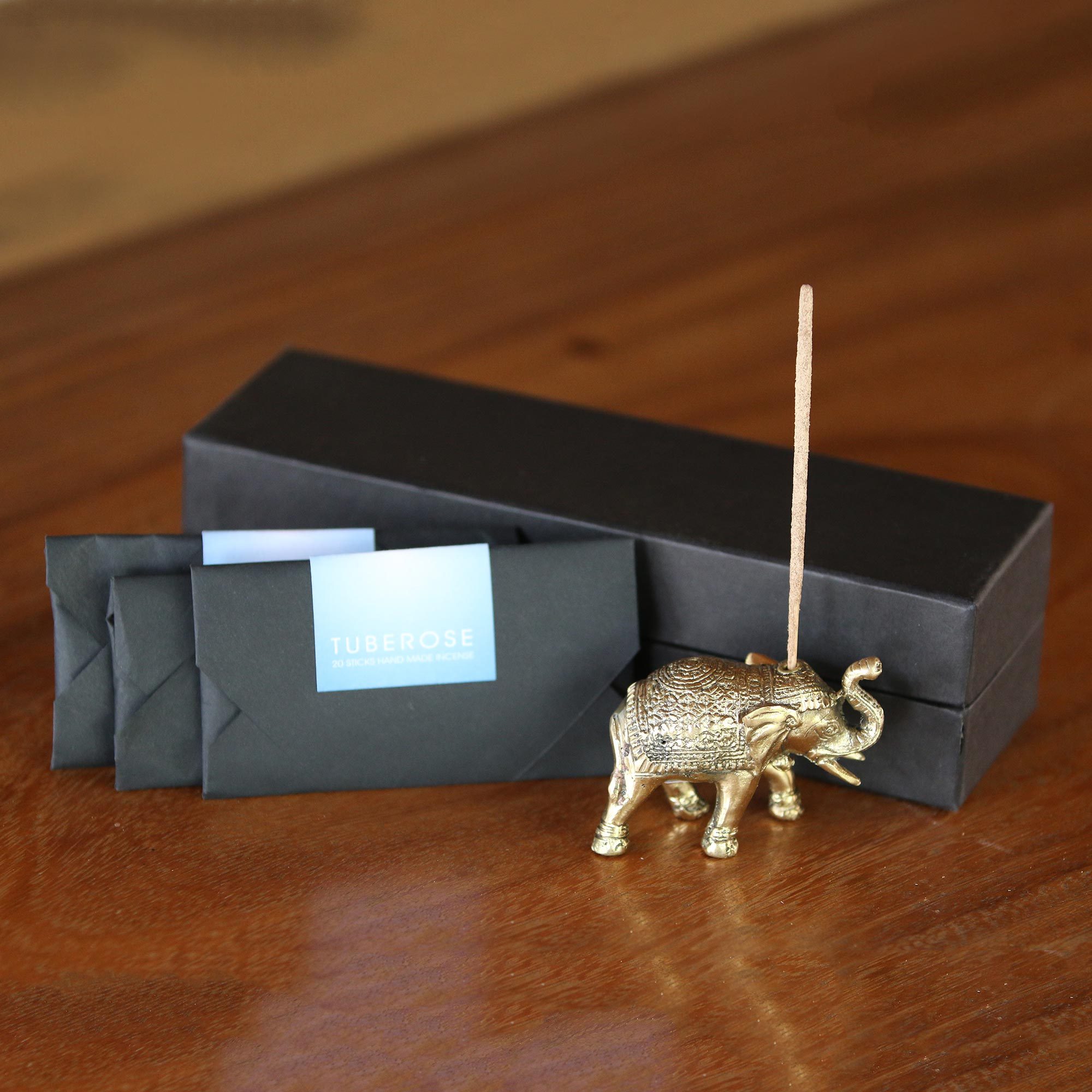 Indonesian Brass Elephant Incense Holder and Incense Packs Elephant