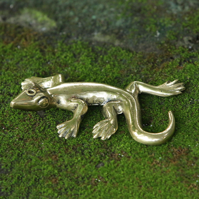 Brass incense holder and incense, 'Smooth Gecko' - Brass Gecko Incense Holder and Incense 3 Pack from Indonesia