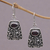 Garnet dangle earrings, 'Jepun Pura' - Garnet and Sterling Silver Floral Dangle Earrings from Bali (image 2) thumbail
