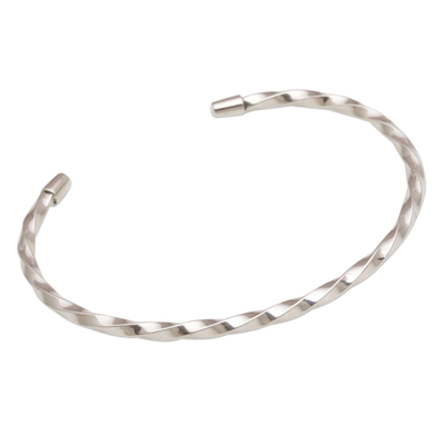 Sterling silver cuff bracelet, 'Shimmering Twist' - 925 Sterling Silver Twisted Cuff Bracelet from Bali