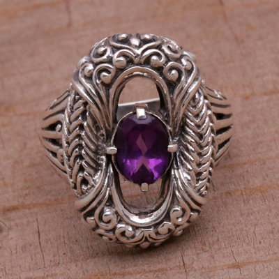 Amethyst cocktail ring, 'Purple Temple' - Amethyst and Sterling Silver Cocktail Ring from Bali