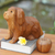 Wood sculpture, 'Havanese Dog' - Hand-Carved Suar Wood and Onyx Dog Sculpture from Bali