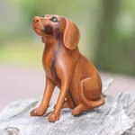Wood sculpture, 'Loyal Dog' - Artisan Handcrafted Suar Wood Dog Sculpture from Bali