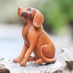 Wood sculpture, 'Loyal Dog' - Artisan Handcrafted Suar Wood Dog Sculpture from Bali