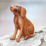 Wood sculpture, 'Loyal Dog' - Artisan Handcrafted Suar Wood Dog Sculpture from Bali