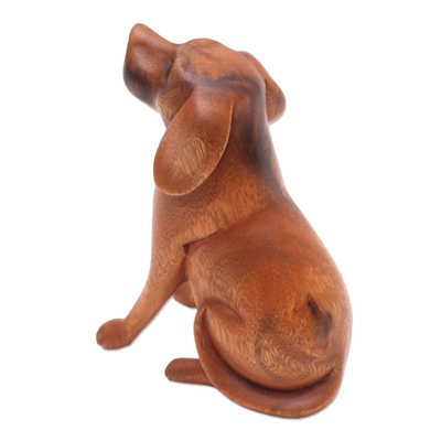 Wood sculpture, 'Loyal Dog' - Artisan Handcrafted Suar Wood Dog Sculpture from Bali