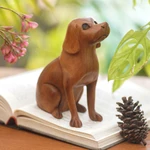 Wood sculpture, 'Loyal Dog' - Artisan Handcrafted Suar Wood Dog Sculpture from Bali