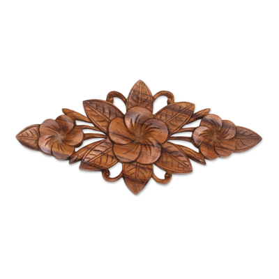 Handcrafted Suar Wood Jepun Flower Relief Panel from Bali
