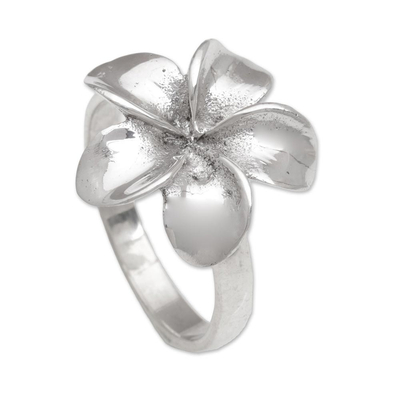 Sterling silver cocktail ring, 'Wangi Jepun' - Handcrafted Sterling Silver Floral Cocktail Ring from Bali