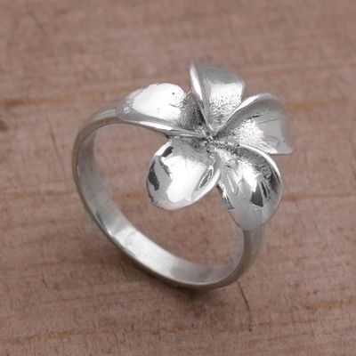 Sterling silver cocktail ring, 'Wangi Jepun' - Handcrafted Sterling Silver Floral Cocktail Ring from Bali