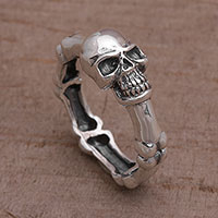 Sterling silver ring, 'Skull Champion' - Handcrafted 925 Sterling Silver Skull Ring from Bali