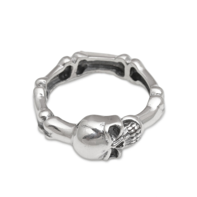 Sterling silver ring, 'Skull Champion' - Handcrafted 925 Sterling Silver Skull Ring from Bali