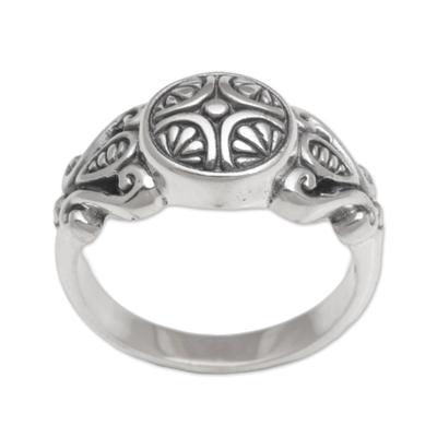 Sterling silver cocktail ring, 'First Sight' - Handcrafted Sterling Silver Round Cocktail Ring from Bali