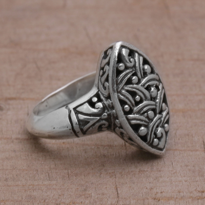 Sterling silver cocktail ring, 'Unity Weave' - Handmade 925 Sterling Silver Women's Cocktail Ring from Bali