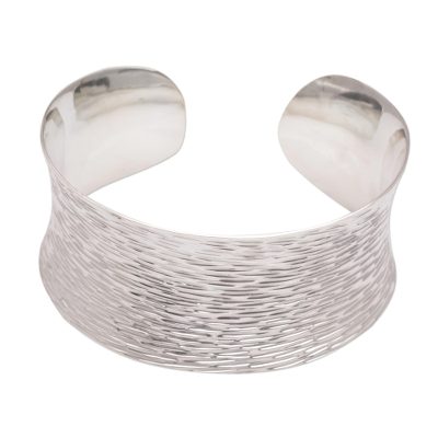 Handcrafted Etched Sterling Silver Cuff Bracelet from Bali