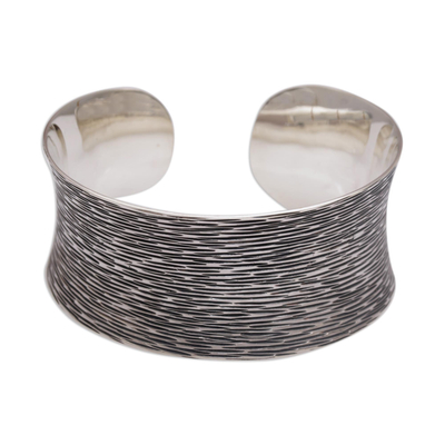 Oxidized Etched Sterling Silver Cuff Bracelet from Bali - Dark Rain ...