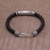 Leather and sterling silver bracelet, 'Lost Kingdom' - Handmade Black Leather and Sterling Silver Bracelet (image 2b) thumbail