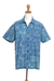 Men's batik cotton shirt, 'Ocean Waves' - Men's Short Sleeved Wave Print Cotton Shirt from Bali (image 2a) thumbail