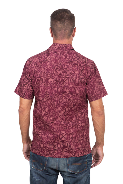 Camisa de hombre de algodón batik - Camisa de algodón de manga corta con botones para hombre