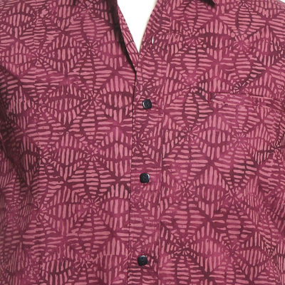 Men's batik cotton shirt, 'Indonesian Intricacy' - Men's Short Sleeve Button Down Cotton Shirt