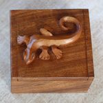 Wood decorative box, 'Protective Gecko' - Handcrafted Suar Wood Gecko Decorative Box from Bali