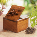 Wood decorative box, 'Protective Gecko' - Handcrafted Suar Wood Gecko Decorative Box from Bali