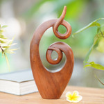 Wood sculpture, 'Twirling Together' - Handcrafted Suar Wood Abstract Sculpture from Bali