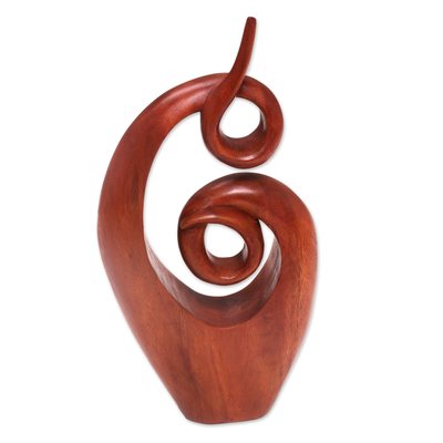 Wood sculpture, 'Twirling Together' - Handcrafted Suar Wood Abstract Sculpture from Bali