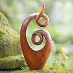 Wood sculpture, 'Twirling Together' - Handcrafted Suar Wood Abstract Sculpture from Bali