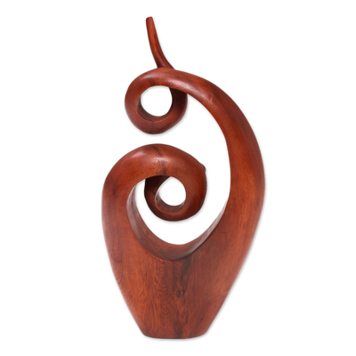 Wood sculpture, 'Twirling Together' - Handcrafted Suar Wood Abstract Sculpture from Bali