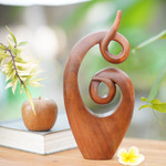 Wood sculpture, 'Twirling Together' - Handcrafted Suar Wood Abstract Sculpture from Bali