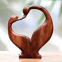 Wood sculpture, 'Swan Kiss'