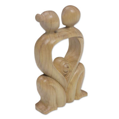 Crocodile wood statuette, 'Compassionate Embrace' - Abstract Crocodile Wood Statuette of Loving Couple from Bali