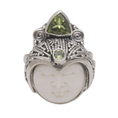 Handcrafted Face-Shaped Peridot Cocktail Ring from Bali